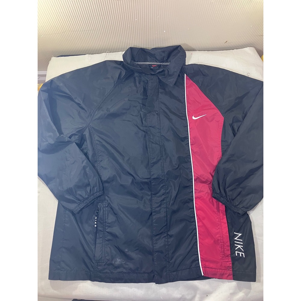 Nike Windbreaker Jacket Black Red White Logo Full Zip Hooded Men's Medium‎
